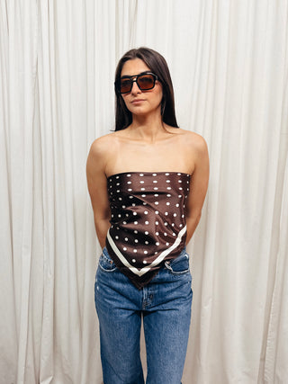 The Dot Satin Scarf Top in Brown - Olive Street