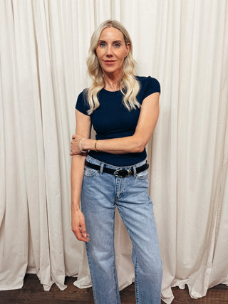 The Ribbed Cap Sleeve Baby Tee in Navy - Olive Street