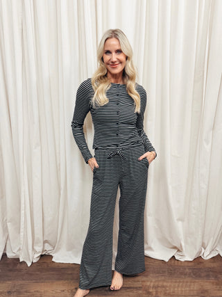 The Two Piece Striped Knit Cardigan Sets