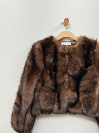 Collarless Faux Fur Jacket