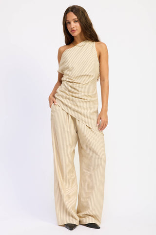 WIDE LEG PINSTRIPE PANTS: NATURAL STRIPE / Contemporary / S - Olive Street