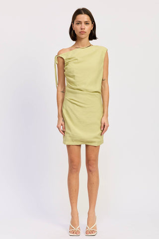 The Asymmetrical Linen Look Side Tie Dress - Olive Street