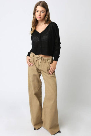The Wide Leg Denim Tie Waist Trouser - Olive Street