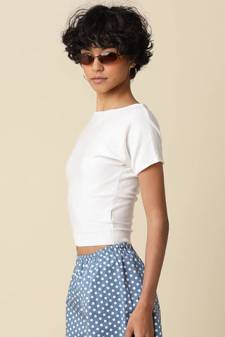 The Angela Boat Neck Cinched Tee in Ivory - Olive Street