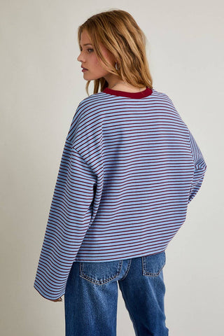The Boxy Stripe Long Sleeve Tee in Blue