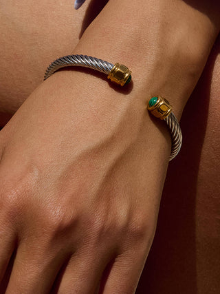 The 18K Gold Non-Tarnish Stone Braided Bangle