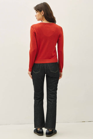 The Classic Cut Button Cardigan in Red
