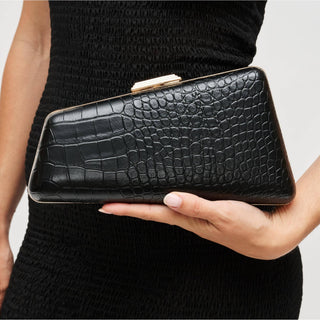 Irene - Croco Asymmetrical Evening Bag: Black - Olive Street