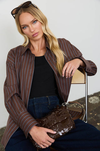 The Stripe Lace Up Shirt in Brown - Olive Street