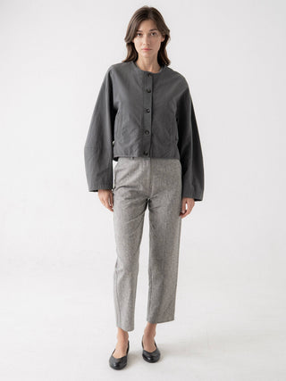 MODERN ROUND NECK BUTTON FRONT JACKET: Grey / Contemporary / S/M - Olive Street