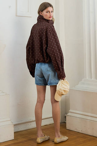 The High Neck Drawstring Pullover Jacket in Brown Dot - Olive Street