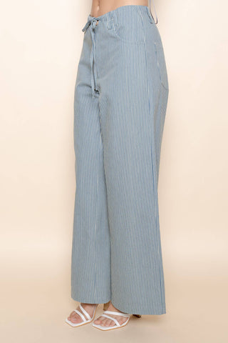 The Pinstripe Wide Leg Structured Pant - Olive Street