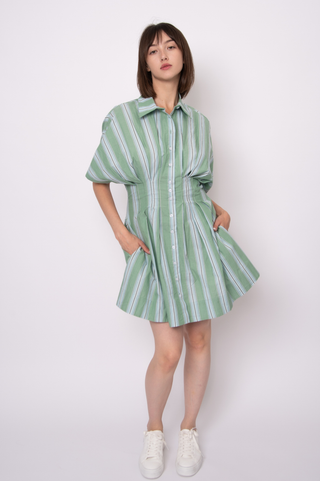 The Lorine Stripe Poplin Mini Shirt Dress - Olive Street