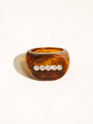 Caraway Non-Tarnish Amber Resin CZ Ring: Brown / 7 - Olive Street