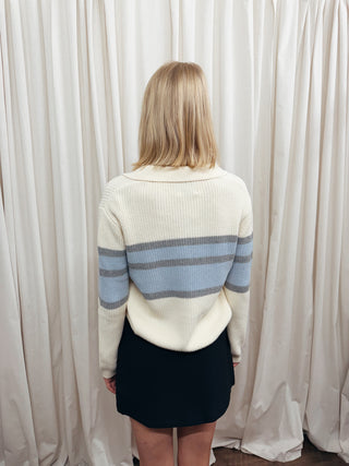 Stanford Blue Stripe Polo Sweater