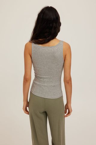The Olsen Scoop Neck Rip Tank in Grey - Olive Street