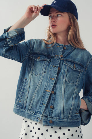 The Collarless Demin Chore Jacket - Olive Street