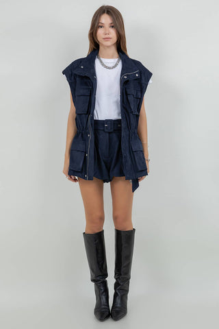 The Utility Cinched Waist Faux Suede Vest