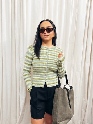 The Striped Button Cardigan - Olive Street