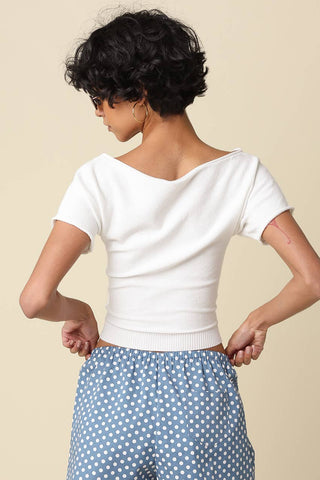 The Angela Boat Neck Cinched Tee in Ivory - Olive Street