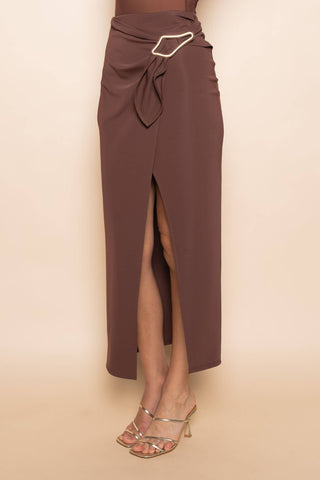 The Wrap Midi Skirt with Abstract Buckle - Olive Street