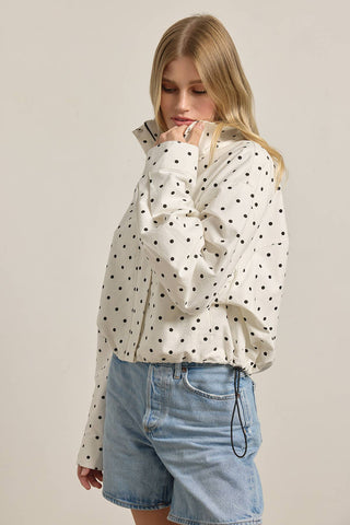 The High Neck Drawstring Pullover Jacket in White Dot - Olive Street
