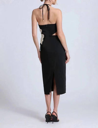 The Sculptural Flower Cut Out Midi Halter Dress - Olive Street