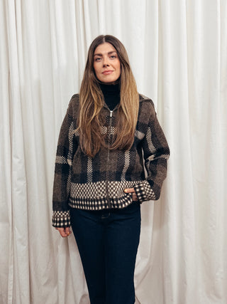 The Plaid Knit Bomber Jacket - Olive Street