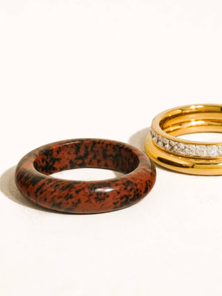 The 18K Gold Non-Tarnish Red Jasper Mixed Ring Set