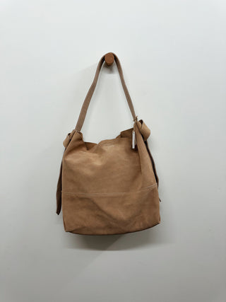 Suede Slouch Tote in Tan