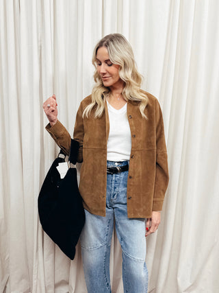 The Oversized Faux Suede Shirt - Olive Street