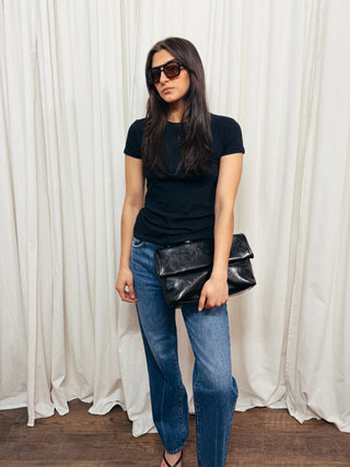 The Lisa Crew Neck Short Sleeve Top in Black - Olive Street