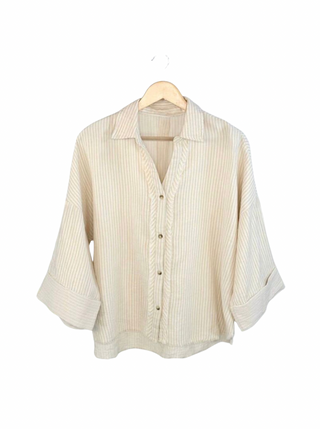 The Georgia Double Weave Stripe Gauze Shirt - Olive Street