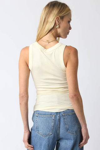 The Ribbed Fitted Scoop Neck Tank in French Vanilla - Olive Street