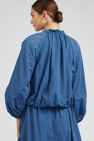 The Bubble Hem Bomber Jacket in French Blue - Olive Street