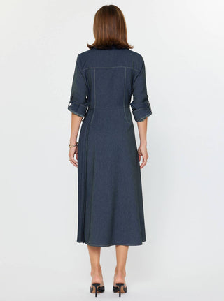 The Denim Wrap Pleat Detail Midi Dress - Olive Street