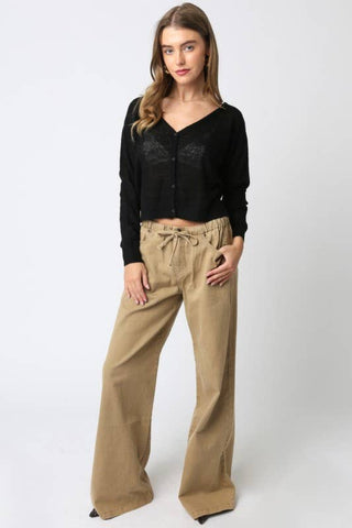 The Wide Leg Denim Tie Waist Trouser - Olive Street