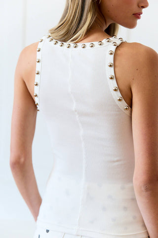 The Stud Detailed Top in White - Olive Street
