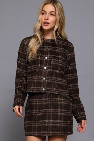 The Brushed Plaid Collarless Jacket