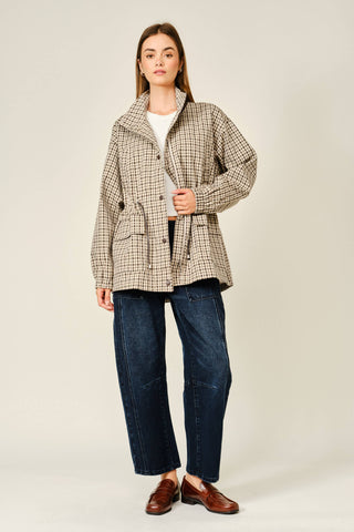 The Plaid Mock Neck Cinch Jacket - Olive Street