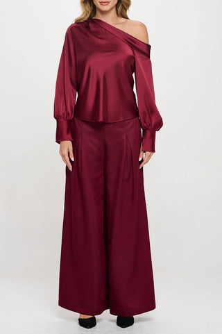 The Dropped Shoulder Satin Top - Olive Street