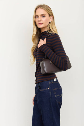 The Raw Edge Stripe Mock Neck Cardigan - Olive Street