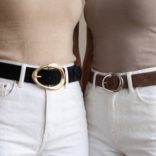 The Faux Suede Sculpted Oval Buckle in Black - Olive Street