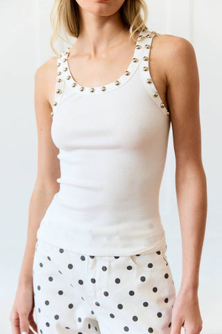 The Stud Detailed Top in White - Olive Street