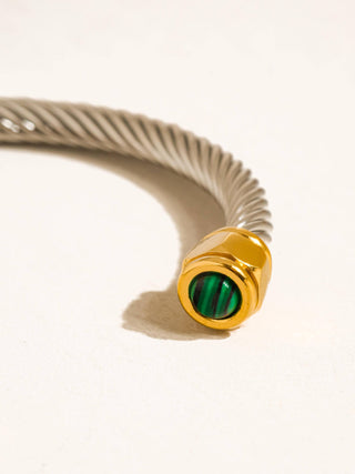 The 18K Gold Non-Tarnish Stone Braided Bangle