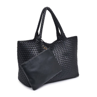 The Solana Woven Vegan Leather Tote in Black - Olive Street