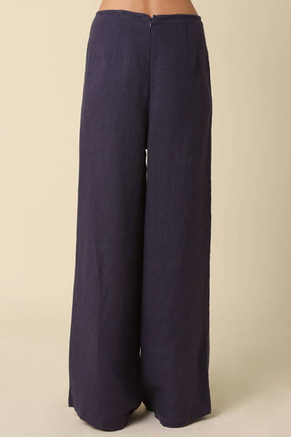 The Rita Wide-Leg Linen Pants in Navy - Olive Street