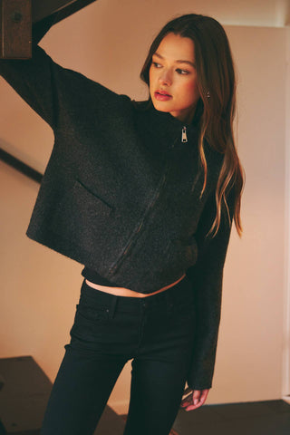 The Wool Blend Zip Sweater Jacket