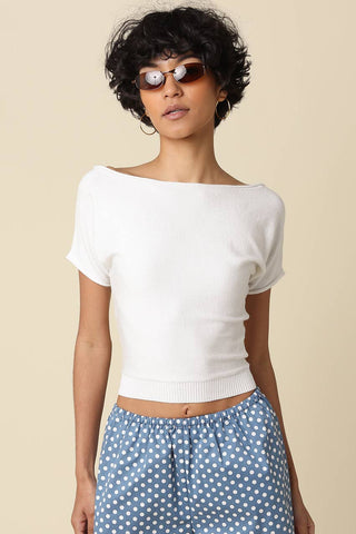 The Angela Boat Neck Cinched Tee in Ivory - Olive Street