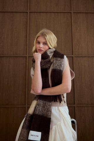 The Reykjavik Scarf - 100% Recycled in Brown Check